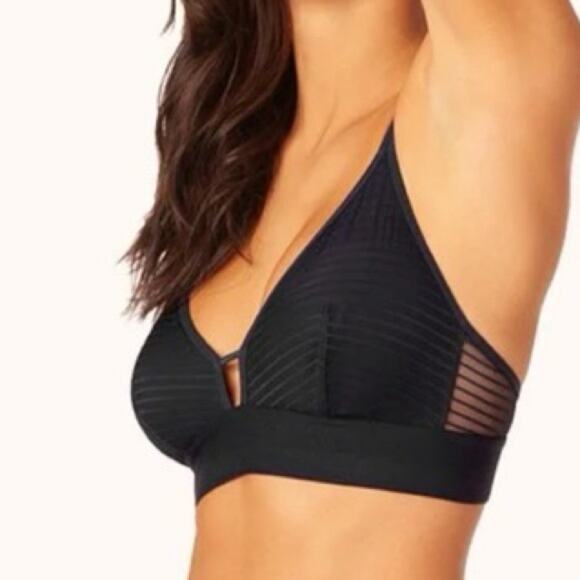 Lively Black Lace Mesh Trim Striped Bralette Bra Size 3 - Picture 1 of 5